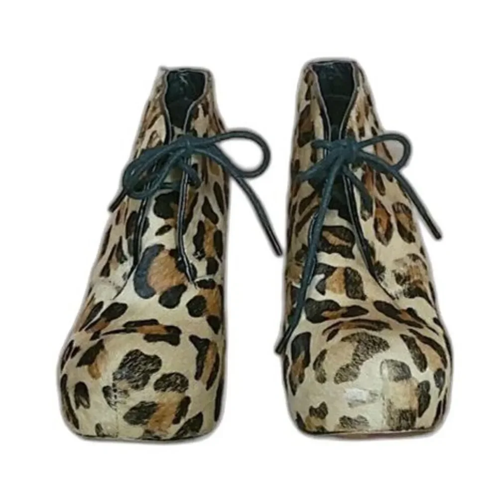 Vintage Steve Madden Annie Leopard Pony Wedge Heel Boots Booties Womens Size 7.5